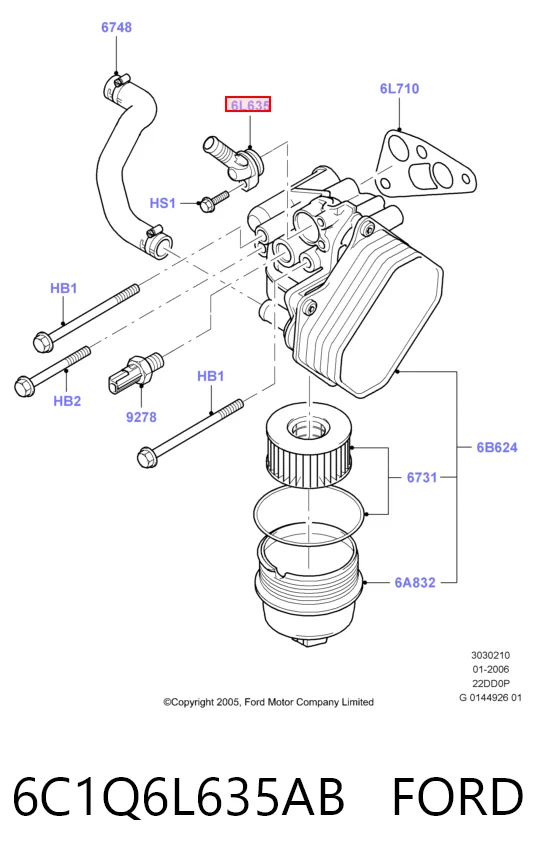6C1Q6L635AB Ford Termostato do sistema de lubrificação de motor