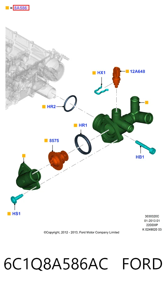 6C1Q8A586AC Ford Caixa do termostato