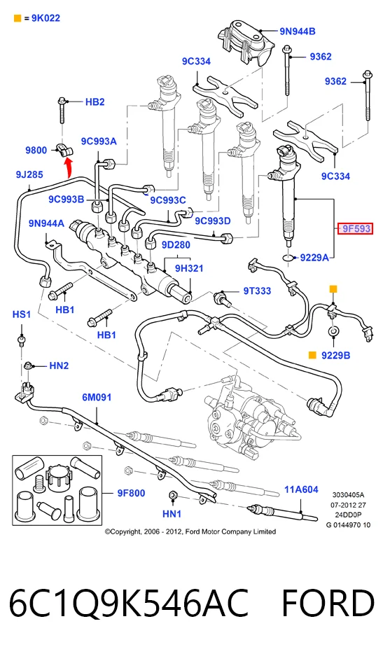 6C1Q9K546AC Ford Injetor de injeção de combustível