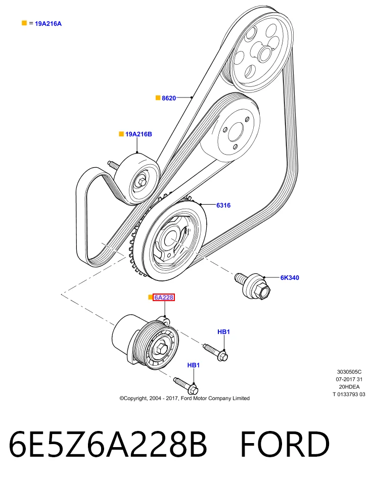 6E5Z6A228B Ford Reguladora de tensão da correia de transmissão