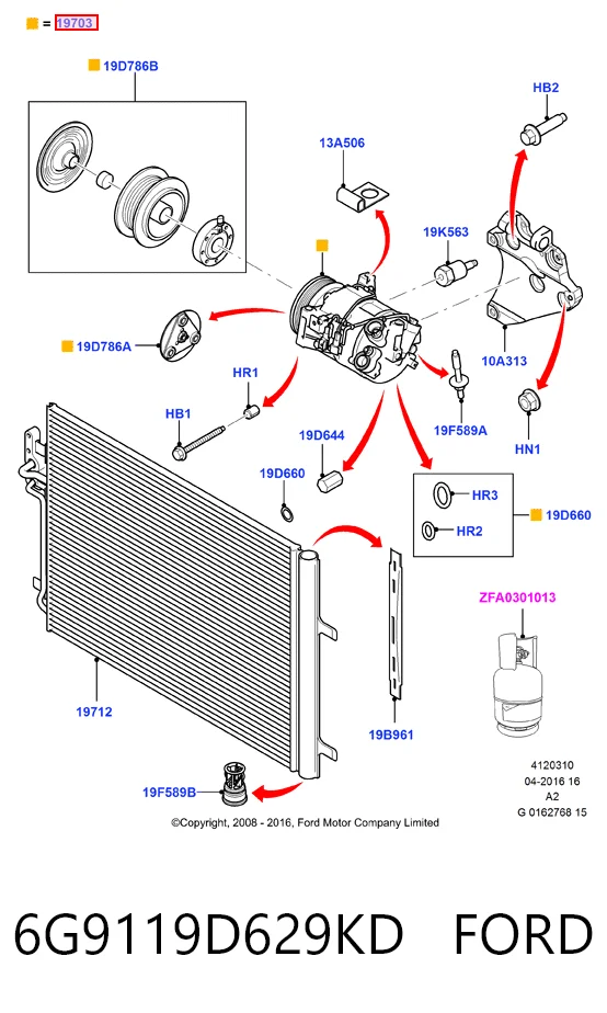 6G9119D629KD Ford Compressor de aparelho de ar condicionado