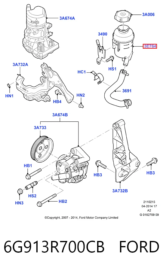 6G913R700CB Ford Tanque de bomba da Direção hidrâulica assistida