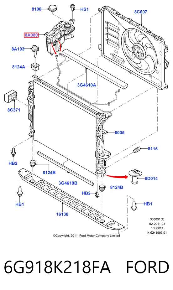 6G918K218FA Ford Tanque de expansão do sistema de esfriamento