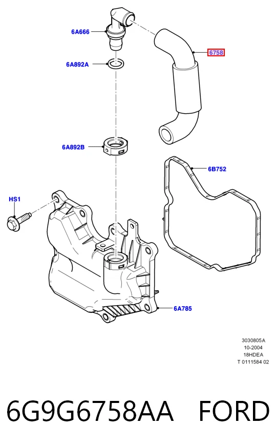 6G9G6758AA Ford Cano derivado do sistema de recirculação dos gases de escape EGR