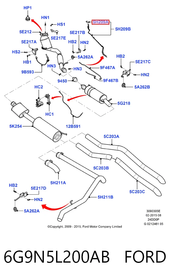 6G9N5L200AB Ford Sensor de pressão dos gases de escape