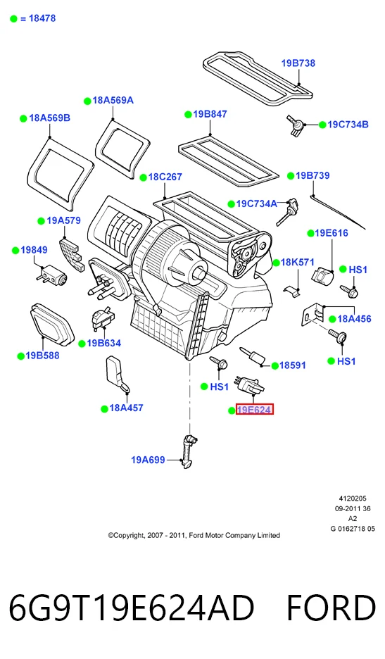 6G9T19E624AD Ford Resistor (resistência) de ventilador de forno (de aquecedor de salão)