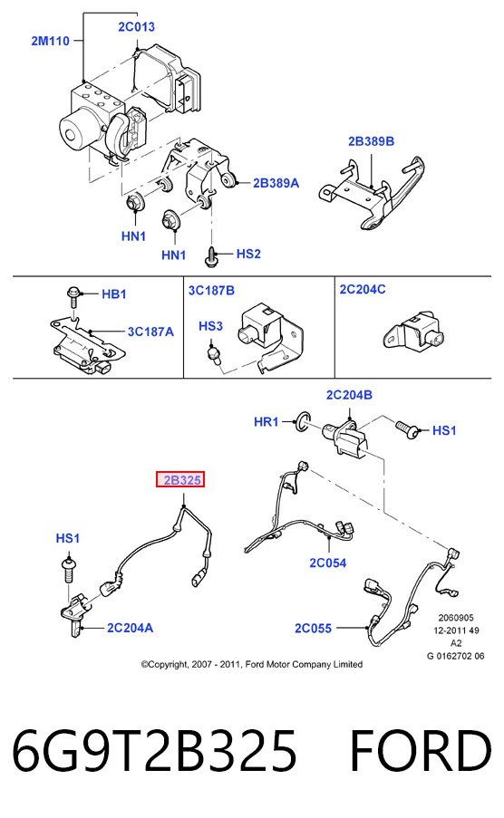 6G9T2B325 Ford Fio dianteiro de sensor ABS