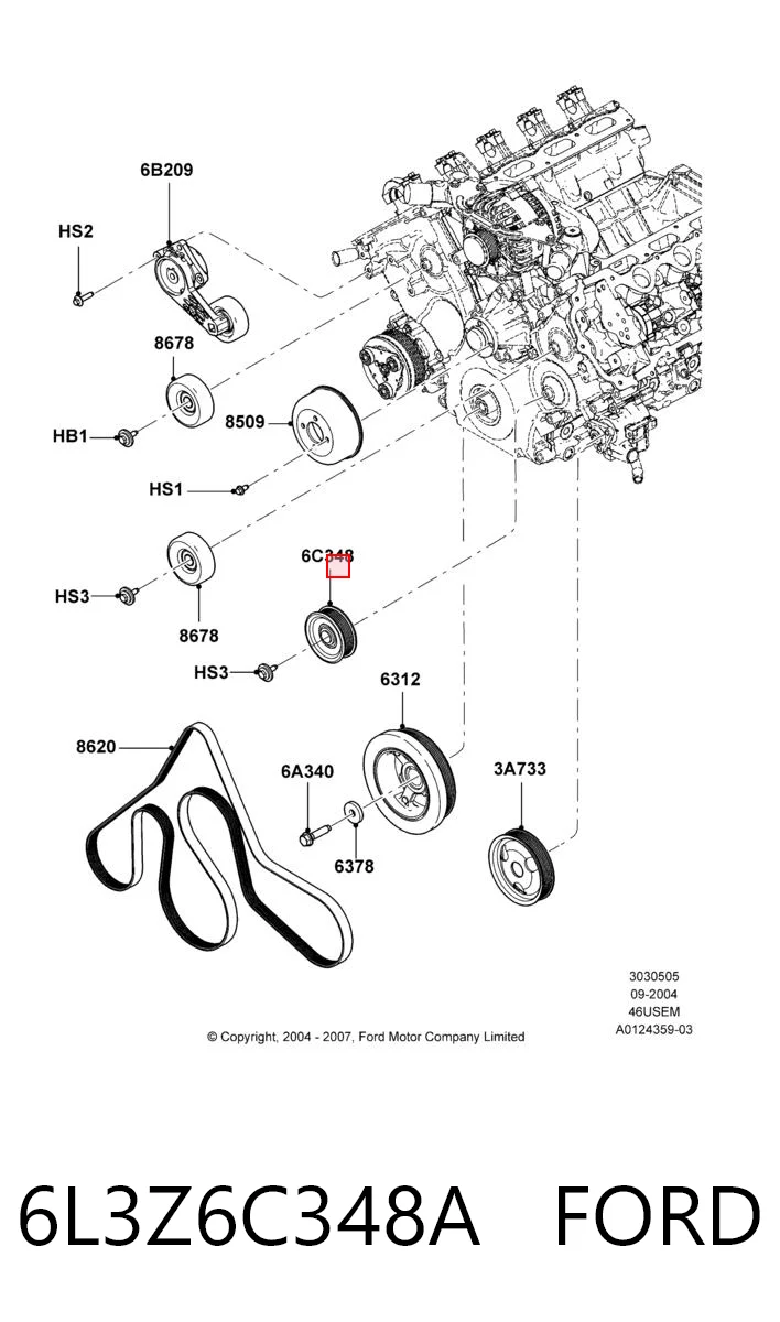 6L3Z6C348A Ford Rolo parasita da correia de transmissão