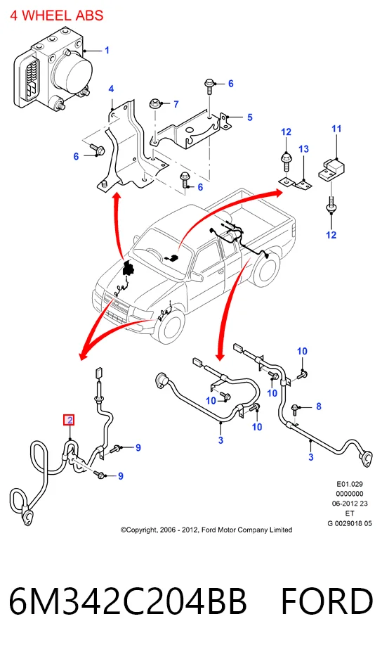 6M342C204BB Ford Sensor ABS dianteiro direito