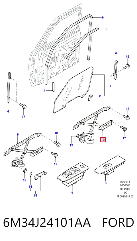  Mecanismo de acionamento de vidro da porta dianteira esquerda Ford Ranger pick-up (EQ) (2002 - 2006) 