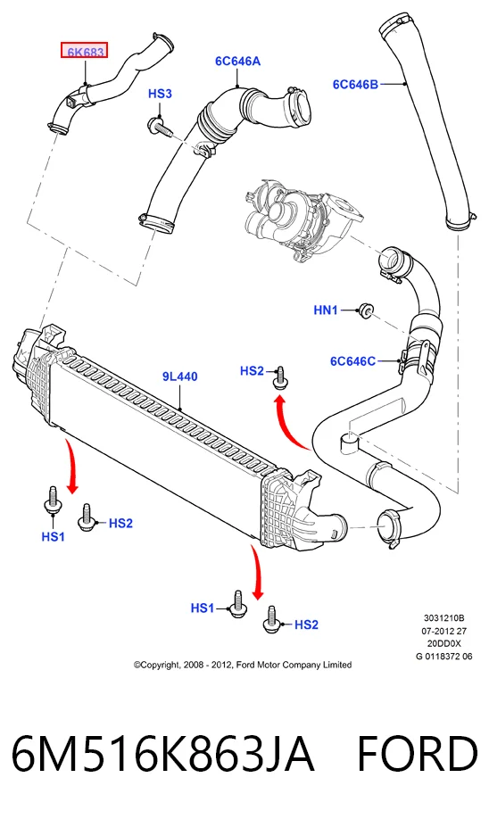 6M516K863JA Ford Mangueira (cano derivado) de intercooler