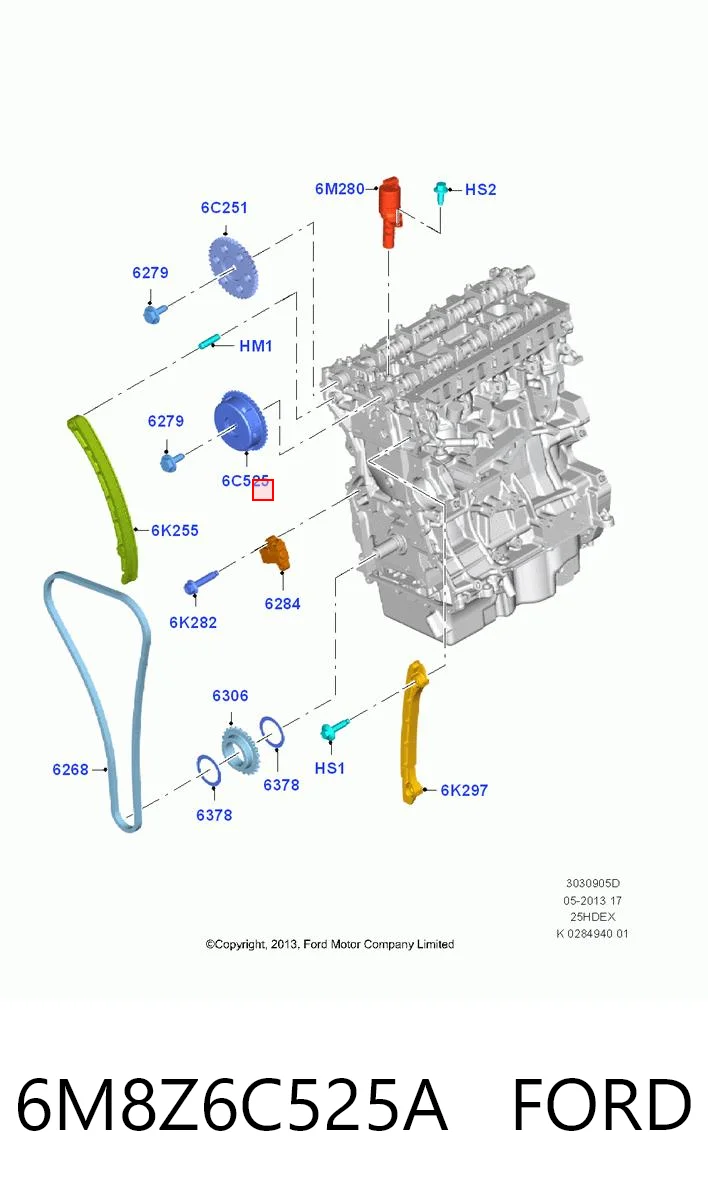 6M8Z6C525A Ford Engrenagem de cadeia de roda dentada da árvore distribuidora de admissão de motor
