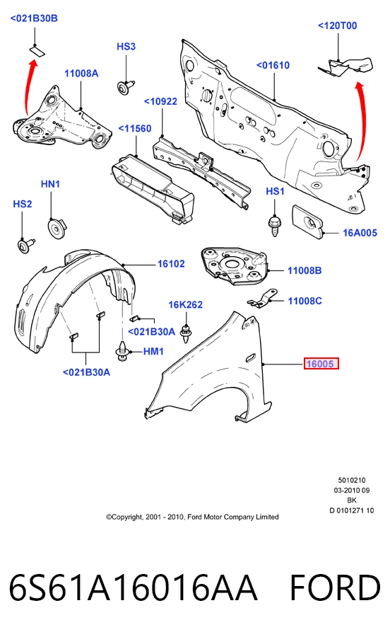  Pára-lama dianteiro esquerdo Ford Fiesta Mk5 hatchback (JH, JD) (2001 - 2008) Mk5