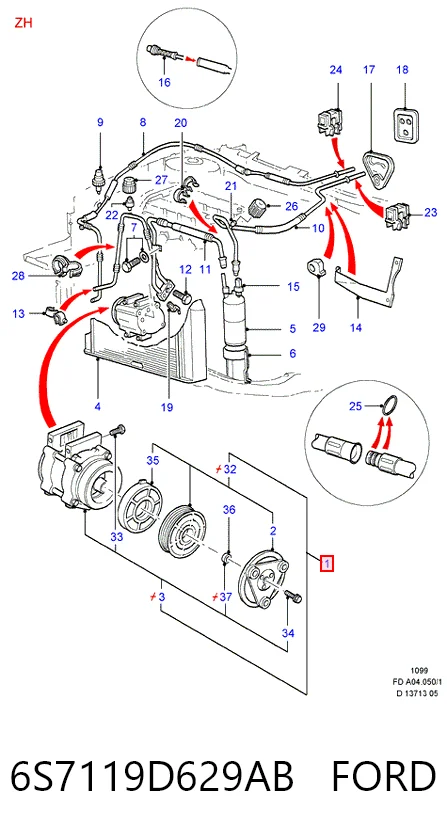6S7119D629AB Ford Compressor de aparelho de ar condicionado