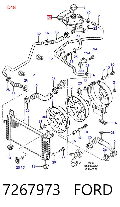 Tanque de expansão do sistema de esfriamento Ford 92FB8K218AC