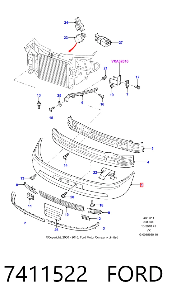 Pára-choque dianteiro para Ford Galaxy I VX WGR