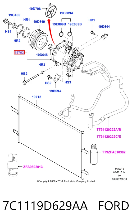 7C1119D629AA Ford Compressor de aparelho de ar condicionado