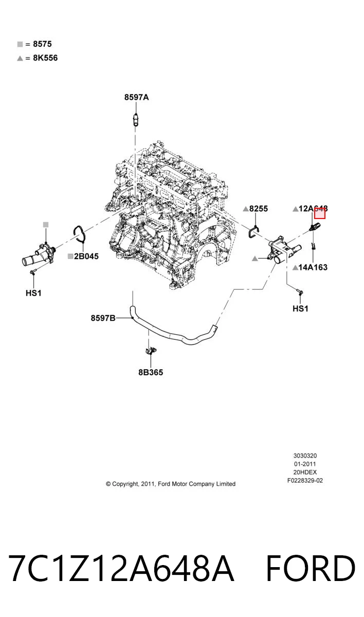 7C1Z12A648A Ford Sensor de temperatura do fluido de esfriamento