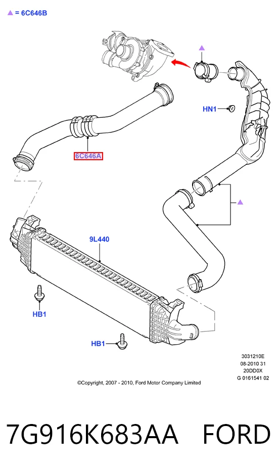 7G916K683AA Ford Mangueira (cano derivado) de intercooler