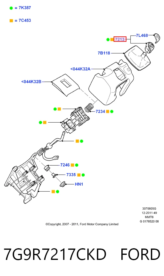 7G9R7217CKD Ford Cabo da avalanca da Caixa de Mudança
