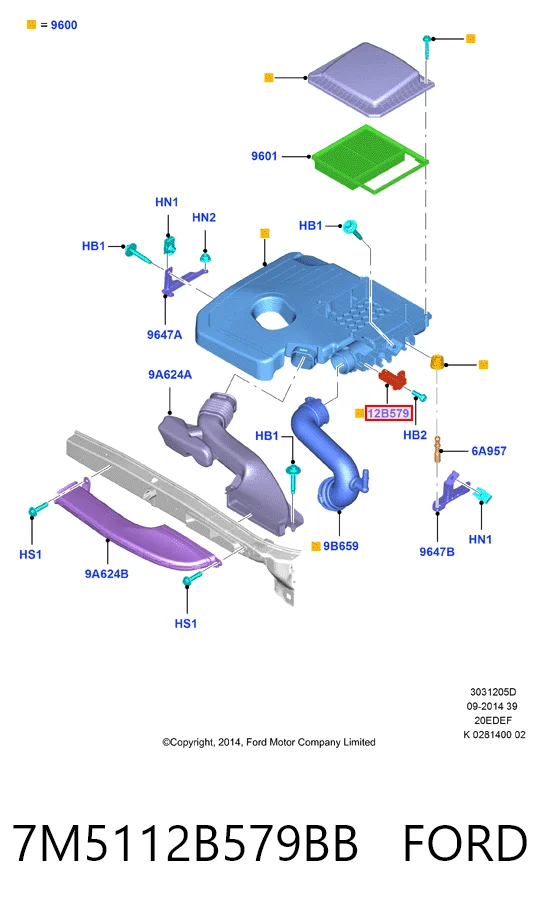 7M5112B579BB Ford Sensor de fluxo (consumo) de ar, medidor de consumo M.A.F. - (Mass Airflow)