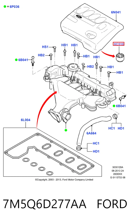 7M5Q6D277AA Ford Coxim de tampa decorativa de motor