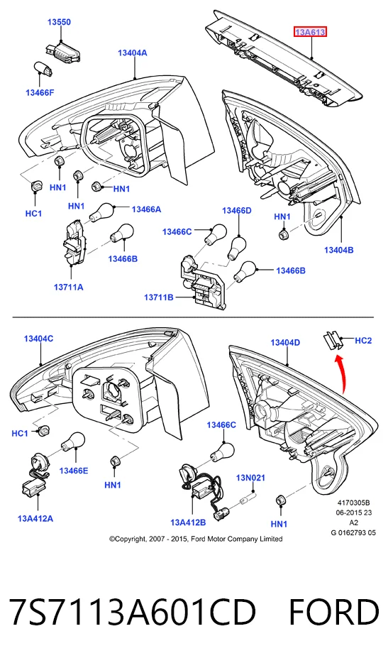  Sinal de parada traseiro adicional Ford Mondeo IV sedan (CA2) (2007 - 2014) IV