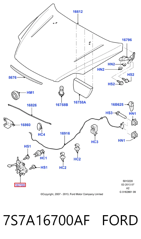 7S7A16700AF Ford Fecho da capota