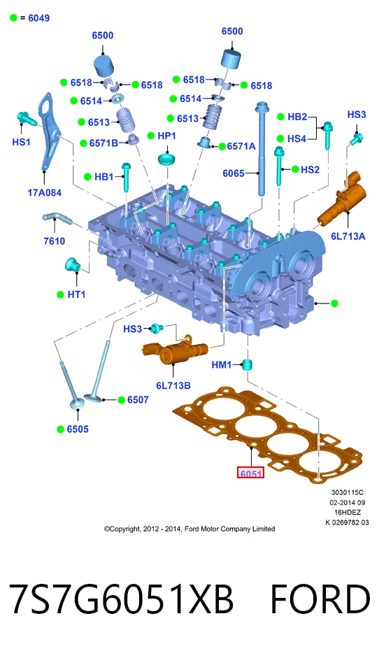 7S7G6051XB Ford Vedante de cabeça de motor (CBC)