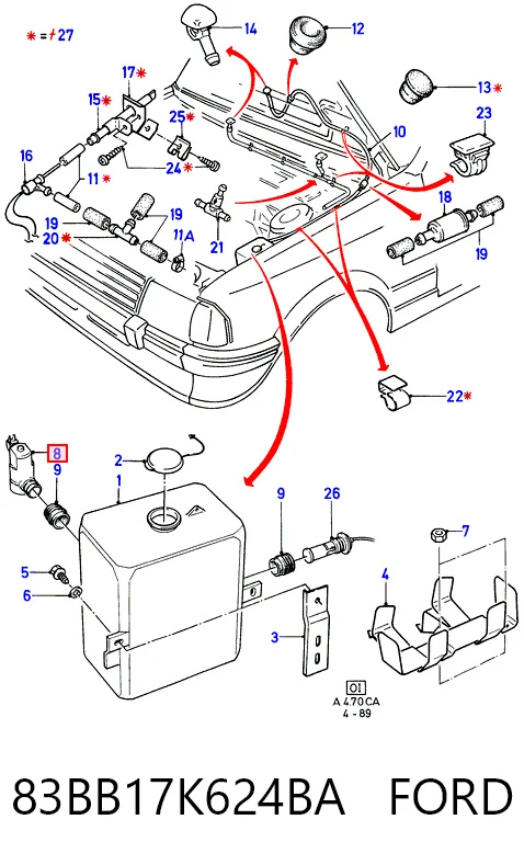 83BB17K624BA Ford Bomba de motor de fluido para lavador de vidro dianteiro