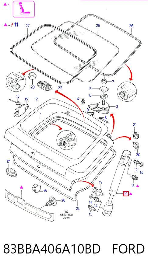 Amortecedor de tampa de porta-malas (de 3ª/5ª porta traseira) Ford Sierra preço, a partir de 20,85 USD