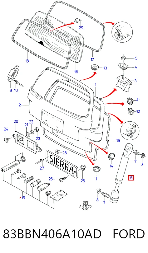 Amortecedor de tampa de porta-malas (de 3ª/5ª porta traseira) para Ford Sierra II BNG