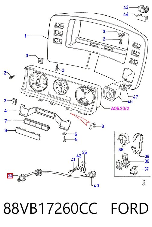  Cabo de acionamento de velocímetro Ford Transit IV ônibus (E) (1991 - 1994) IV