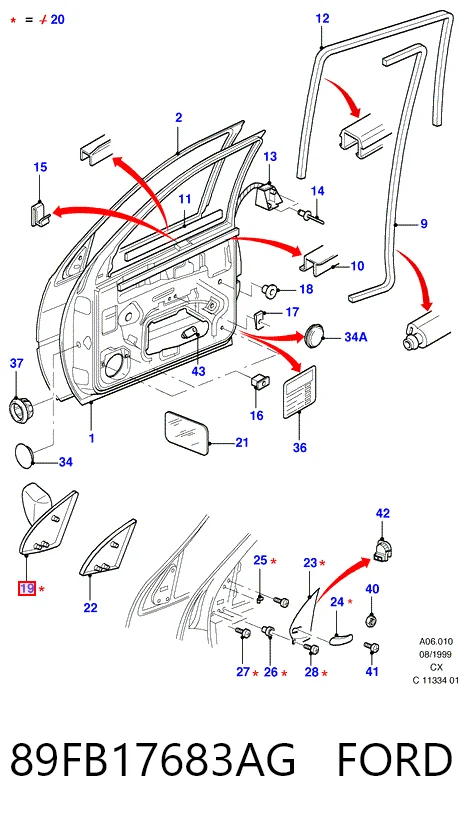 Espelho de retrovisão esquerdo para Ford Fiesta Mk3 GFJ