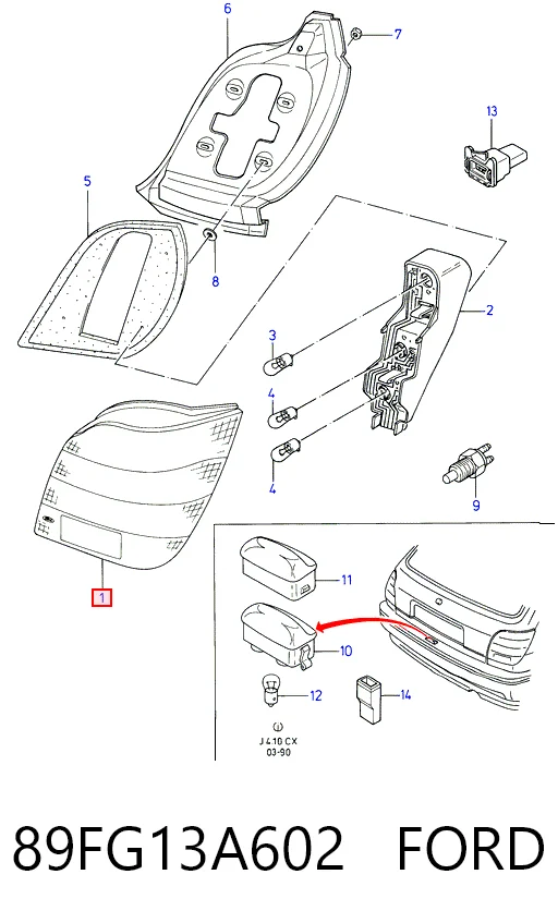 Lanterna traseira direita para Ford Fiesta Mk3 GFJ