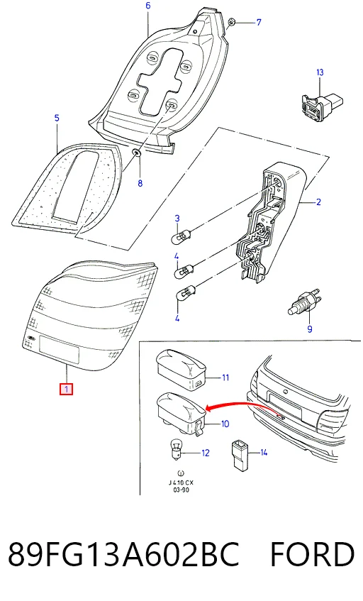 Lanterna traseira direita Ford Fiesta Mk3 GFJ