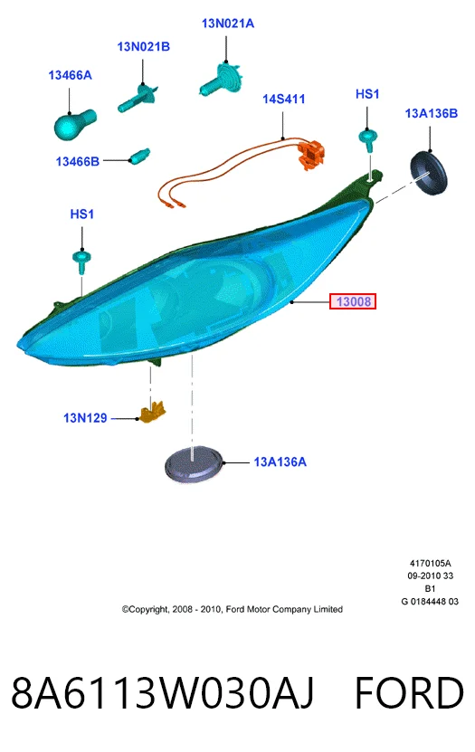 8A6113W030AJ Ford Luz direita