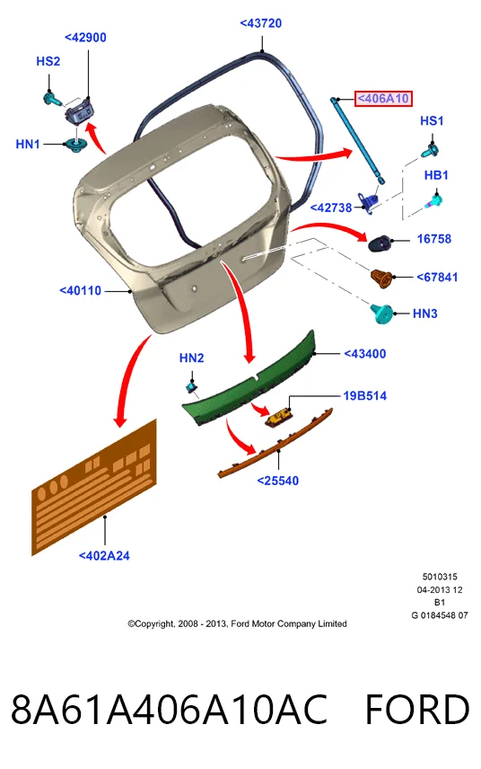 8A61A406A10AC Ford Amortecedor de tampa de porta-malas (de 3ª/5ª porta traseira)