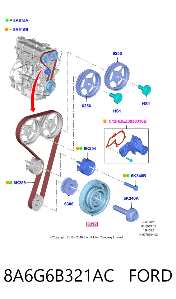 8A6G6B321AC Ford Polia de cambota