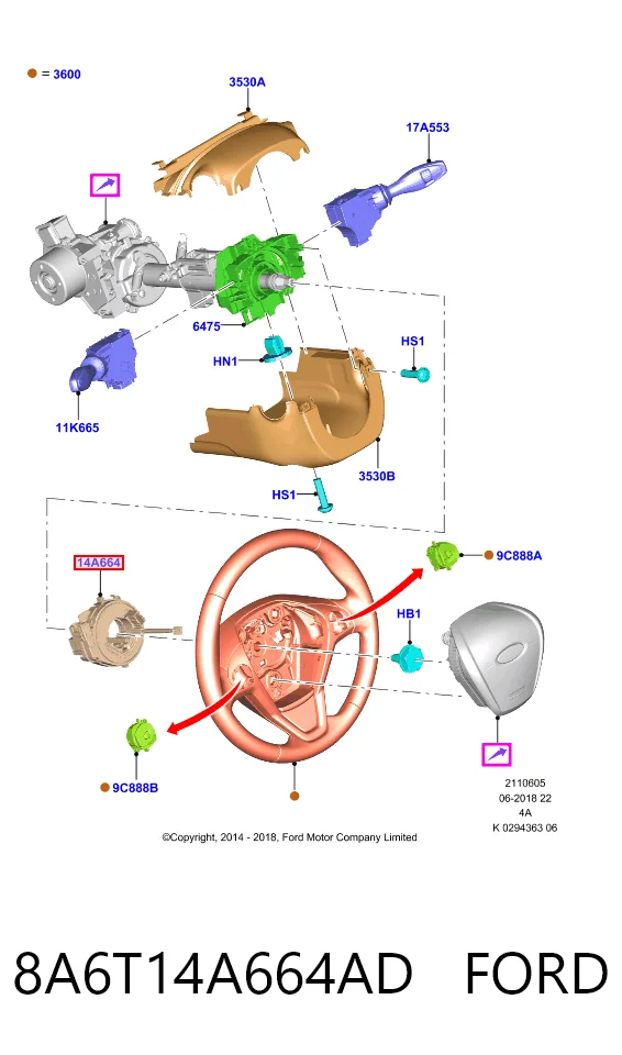 Anel AIRBAG de contato, cabo plano do volante Ford Fiesta Mk6 CB1