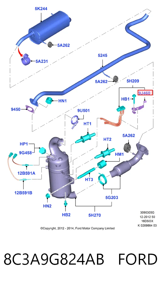8C3A9G824AB Ford Sensor de pressão dos gases de escape