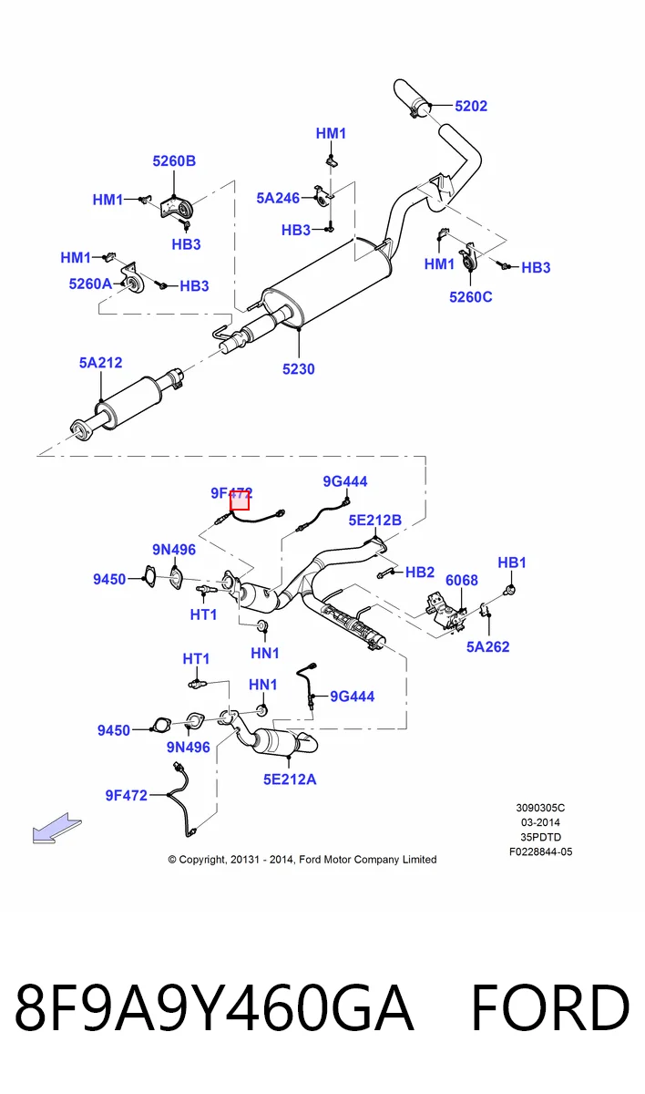 8F9A9Y460GA Ford Sonda lambda, sensor de oxigênio até o catalisador