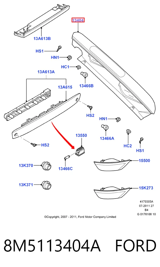 8M5113404A Ford Lanterna traseira direita