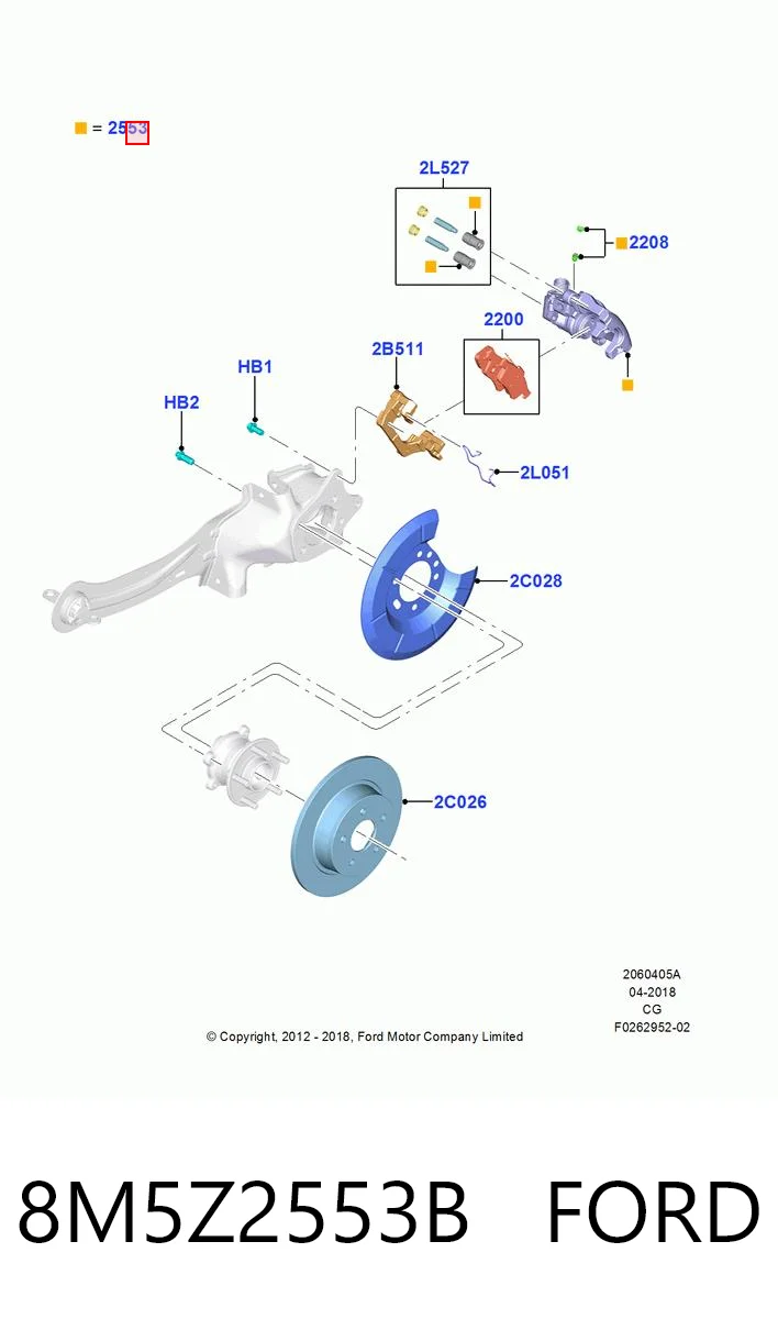 8M5Z2553B Ford Suporte do freio traseiro esquerdo