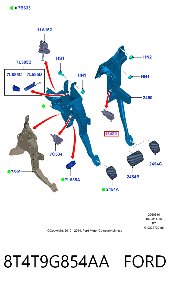 8T4T9G854AA Ford Sensor de ativação do sinal de parada