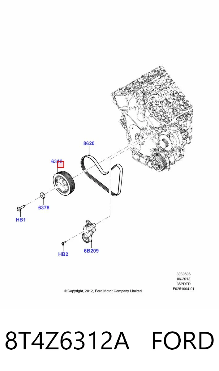 8T4Z6312A Ford Polia de cambota