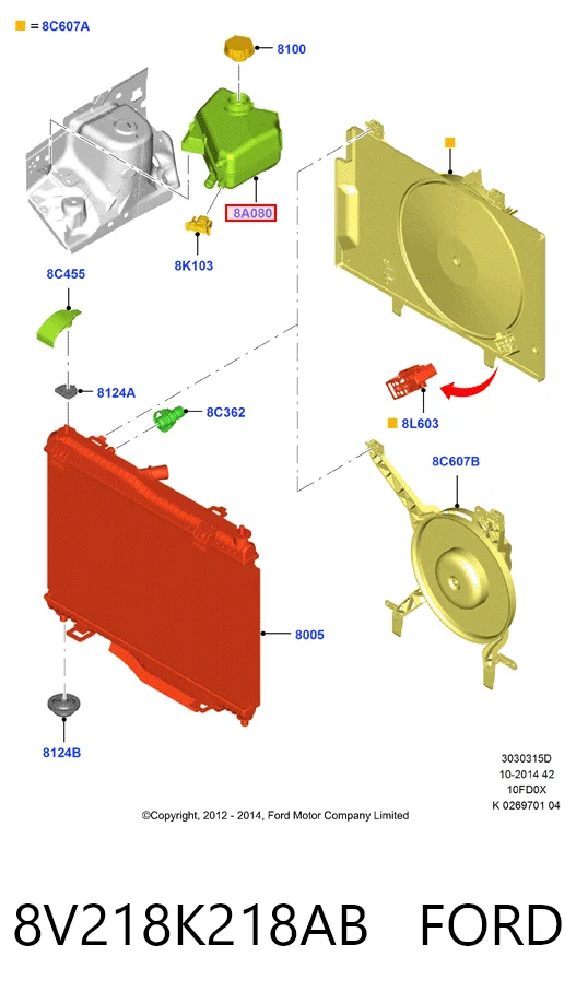 8V218K218AB Ford Tanque de expansão do sistema de esfriamento