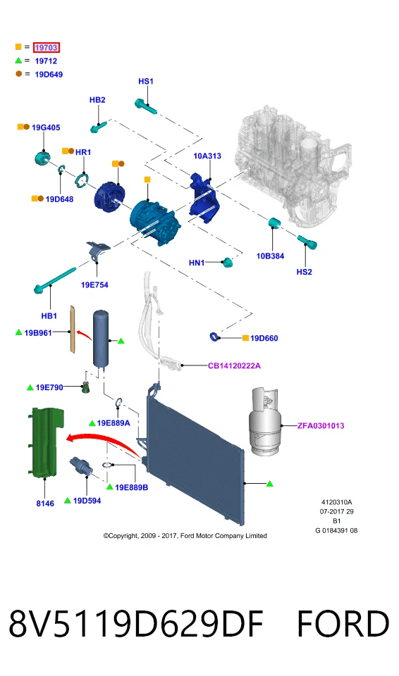 8V5119D629DF Ford Compressor de aparelho de ar condicionado