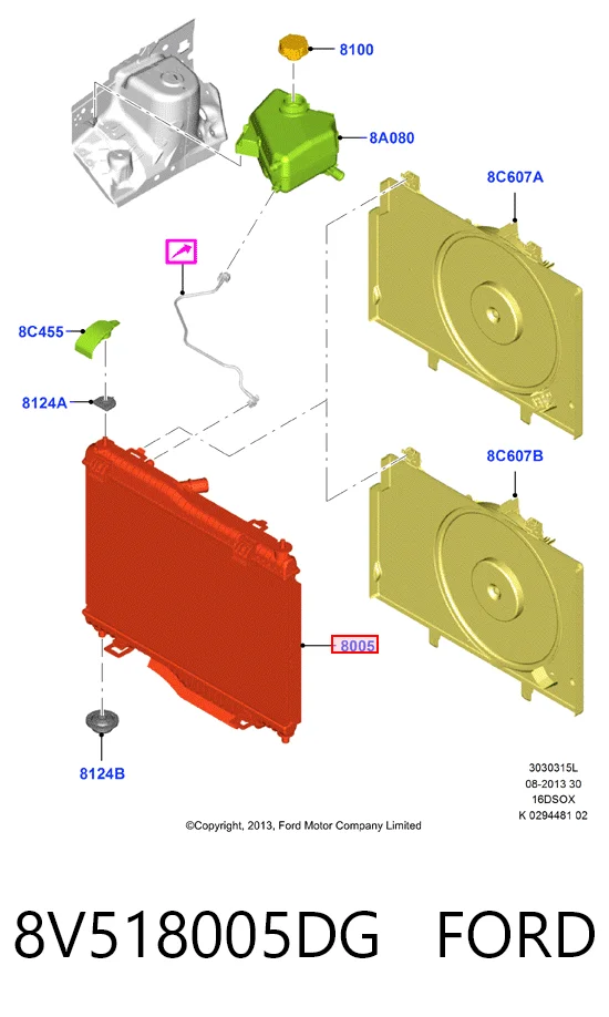 8V518005DG Ford Radiador de esfriamento de motor