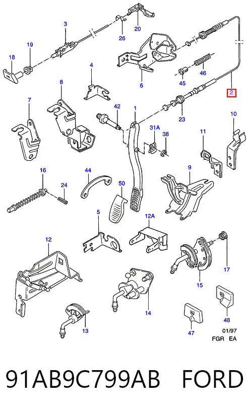 Cabo/pedal de gás (de acelerador) para Ford Escort '91 EXPRESS AVL